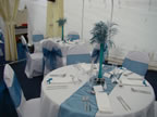 White Chair Covers and Teal Sashes